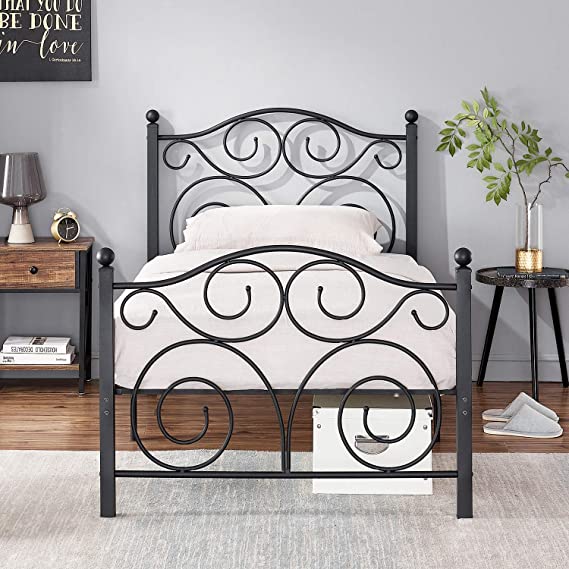 VECELO Metal Twin Size Bed Frame with Headboard and Footboard, Iron Mattress Foundation No Box Spring Needed, Heavy Duty/Easy Set Up