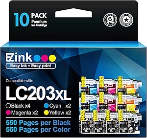 E-Z Ink LC203XL Compatible Ink Cartridges Replacement for Brother LC203 XL LC201 to use with MFC-J480DW MFC-J880DW MFC-J4420DW MFC-J680DW MFC-J885DW (Black, Cyan, Magenta, Yellow, 10 Pack)