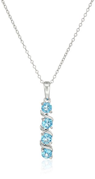 Sterling Silver 4-Stone 4mm Genuine and Lab-Created Gemstone Pendant Necklace, 18”