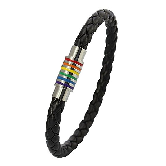 Leather Magnetic Braided Lgbt Rainbow Bangle Bracelet - Gay & Lesbian Pride