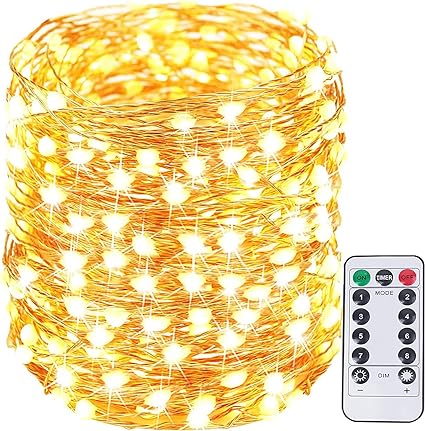 100 LED Fairy String Lights Outdoor/Indoor, Super Bright Fairy Lights with Remote, Waterproof Fairy Lights Copper Wire 8 Modes Christmas Lights for Bedroom Party Wedding Garden Backyard (Warm White)