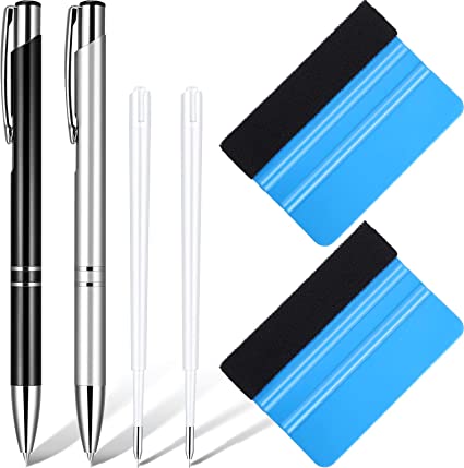 2 Air Release Pen Tool Pin Pen Craft Vinyl Air Release Weeding Tools Stainless Steel Point Retractable Air Release Weeding Pen with 2 Scrapers 2 Refills for Squeegee Out Bubble HTV Craft Vinyl