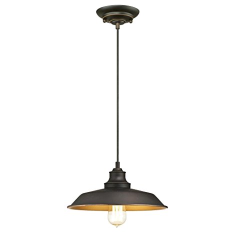 Westinghouse 6344700 Iron Hill One-Light Indoor Pendant, Oil Rubbed Bronze Finish with Highlights Industrial Iron Hill One-Light Indoor Pendant, Oil Rubbed Bronze Finish with Highlights