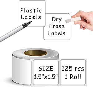 Food Erasable Labels (125 Pack)- Kitchen Organization, Freezer & Fridge, White Dry Erase Labels for Food Containers and Jars-1.5 x 1.5 inch