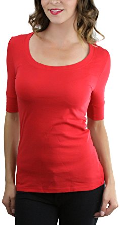 ToBeInStyle Women's Elbow Length Sleeve Scoop Neck Tee