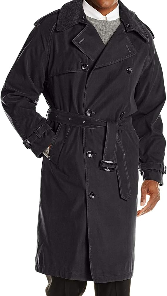 LONDON FOG Men's Iconic Double Breasted Trench Coat with Zip-Out Liner and Removable Top Collar