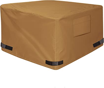 NEXCOVER Square Fire Pit Cover - Waterproof 600D Heavy Duty Fabric with PVC Coating, Fits Square Outdoor Fire Pit or Table 52"Lx 52"Wx 24"H, Premium Patio Outdoor Cover, Brown.