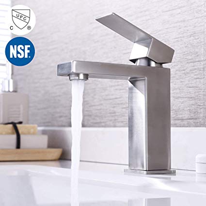 KES Modern Bathroom Faucet Single Handle Vanity Sink Faucet SUS 304 Stainless Steel Rust Free, Brushed Steel L3156ALF-BS