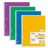 Mead Spiral Notebook 1-Subject 70-Count Wide Ruled COLOR WILL VARY 4 Pack 72873