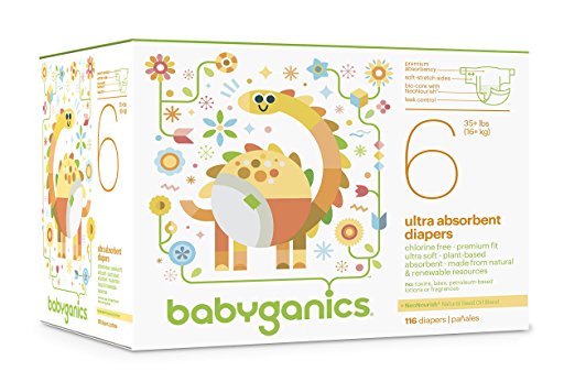 Babyganics Ultra Absorbent Diapers Economy Pack, Size 6, 116 Count