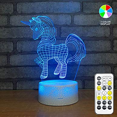 3D Led Illusion Lamp,Unicorn 3D Night Light,Touch Table Desk Light with Remote Control， Perfect Gifts Toys for Children Kids