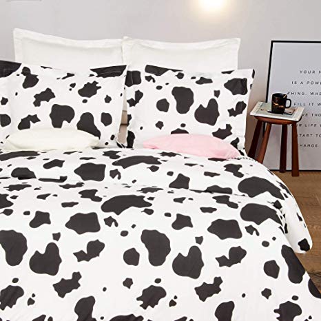 NTBAY Microfiber Queen Duvet Cover Set, 3 Pieces Ultra Soft Zipper Closure Bedding Set, Black and White Cow