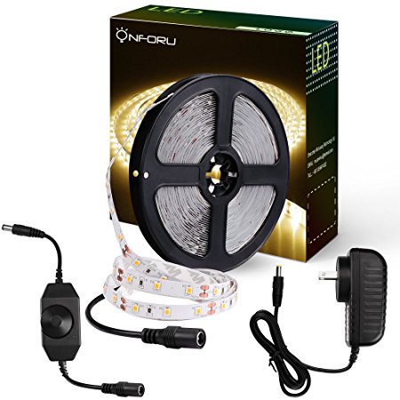 Onforu 33ft Dimmable LED Strip Lights Kit, 600 Units SMD 2835 LEDs, 12V Under Cabinet Lighting Strips, 10M LED Ribbon, Non-waterproof Tape, 3000K Warm White
