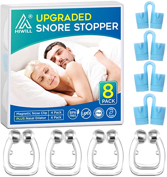 Hiwill Upgraded Snore Stopper, Anti Snoring Device, 4 Magnetic Nose Clips with 4 Nasal Dilators, Silicone Anti Snore Clipple, Comfortable & Professional, 2020 Latest, 2 Choices for Deep Sleep