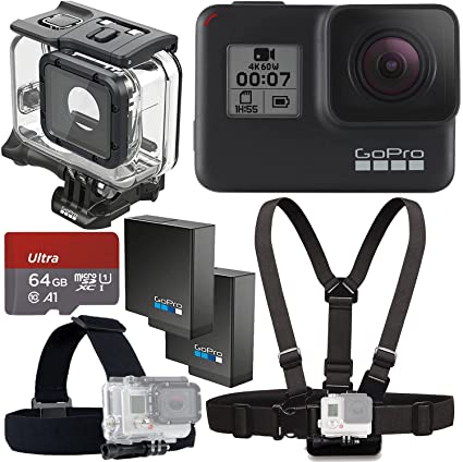 GoPro HERO7 (Hero 7) Black - E-Commerce Packaging - Waterproof Action Camera with Touch Screen, 4K HD Video, 12MP Photos, Live Streaming and Stabilization - with Accessory Kit - Fully Loaded Bundle