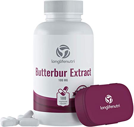 Butterbur Extract 100mg 180 Vegetarian Capsules | Made in USA | Natural Headache Supplement | Migraine and Allergy Relief | Supports Healthy Bladder and Inflammation | 100 mg Pure Powder Pill Formula