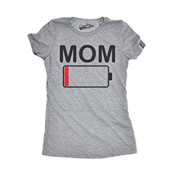 Womens Mom Battery Low Funny Empty Tired Parenting Mother T shirt