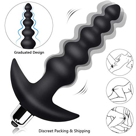 Vibrating Anal Beads Butt Plug - Flexible Silicone 16 Vibration Modes Graduated Design Anal Sex Toy Waterproof Bullet Vibrator for Men, Women and Couples (Black)