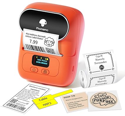 Phomemo M110 Label Maker, Portable Label Sticker Barcode Printer for Ingredient, Clothing, Address for Mailing,PhotoLogo, Jewelry, Retail, Office, Home, Print Black on White, for iOS & Android