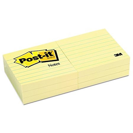Post-it Notes 6306PK Original Pads in Canary Yellow, 3 x 3, Lined, 100-Sheet (Pack of 6)