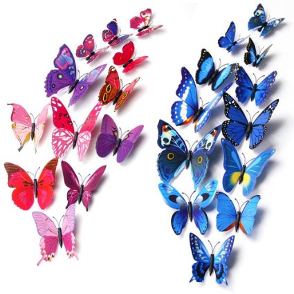 Wall Stickers Xpassion 3D Butterfly Wall Stickers 24Pcs Art Decor Decals with Sponge Gum and Pins