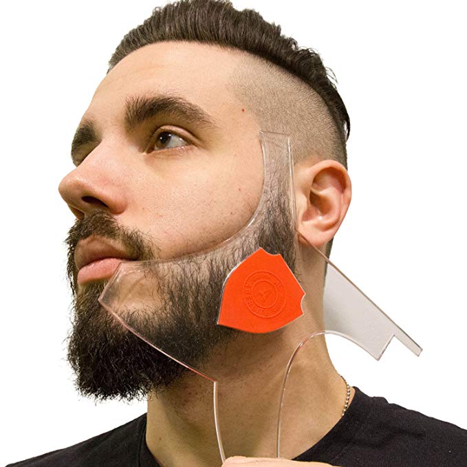 Aberlite Beard Shaper - Beard Lineup Tool w/Barber Pencil (White) - 100% Clear | Many Styles | Long Edges | Anti-Slip - The Ultimate Beard Shaping Tool (Red) - Beard Stencil Guide - Works w/Trimmer