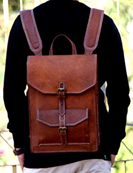Handmade World 15" Brown Vintage Leather Backpack Laptop Messenger Bag for College School Office Rucksack Sling for Men Women