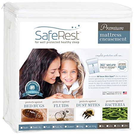 Full Size SafeRest Waterproof Lab Certified Bed Bug Proof Zippered Mattress Encasement (Fits 9 - 12 in. H) - Designed For Complete Bed Bug, Dust Mite and Fluid Protection