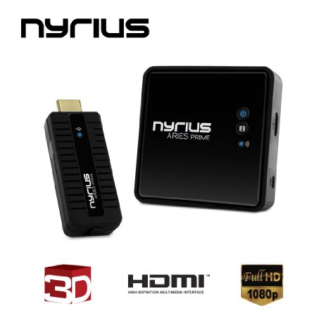 Nyrius ARIES Prime Digital Wireless HDMI Transmitter and Receiver System for HD 1080p 3D Video Streaming Laptops PC Cablebox Satellite Blu-ray DVD PS3 Xbox NPCS549