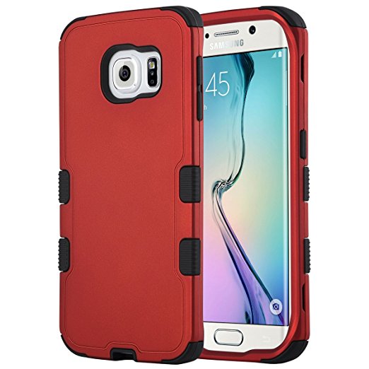 Galaxy S6 Edge Case, ULAK 3 in 1 Shield Shock Absorbing Case with Hybrid Cover Soft silicone   Hard PC Material Design for Samsung Galaxy S6 Edge (5.1" inch) 2015 Release Red-Black