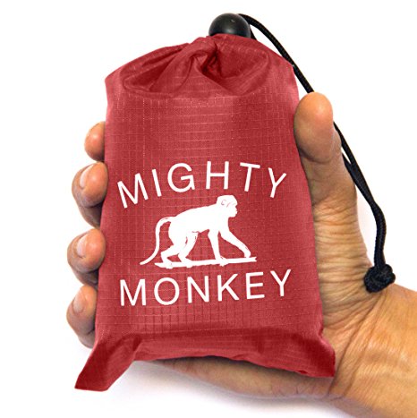 MIGHTY MONKEY Portable Compact Outdoor Blanket 66” x 55”. Waterproof Picnic & Sandproof Beach Blanket w/ Corner Pockets & Loops. Perfect For The Beach, Camping, Hiking, Picnics & Festivals.