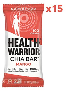 HEALTH WARRIOR Chia Bars, Mango, Gluten Free, Vegan, 25g bars, 15 Count