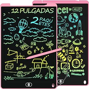 12 Pulgadas Tableta Escritura LCD Color, Electight Tablet Escritura Pantalla Colorido Infantil, Juguetes Educativo Niños con Borrable y Bloqueo Función, para el Hogar, Escuela, 2 Packs Rosa