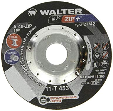 Walter ZIP  Superior Performance Cutoff Wheel, Type 27, Round Hole, Aluminum Oxide, 4-1/2" Diameter, 1/16" Thick, 7/8" Arbor, Grit A-46-ZIP (Pack of 25)