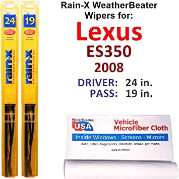 Rain-X WeatherBeater Wiper Blades for 2008 Lexus ES350 Set Rain-X WeatherBeater Conventional Blades Wipers Set Bundled with MicroFiber Interior Car Cloth