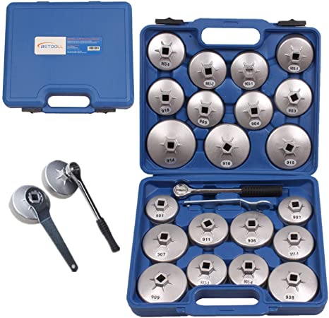 BETOOLL HW0103 23pcs Aluminum Alloy Cup Type Oil Filter Cap Wrench Socket Removal Tool Set 1/2"dr. with a Storage Case