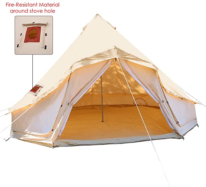 PlayDo 4-Season Waterproof Cotton Canvas Bell Tent Wall Yurt Tent with Stove Hole for Outdoor Camping Hunting Hiking Festival Party