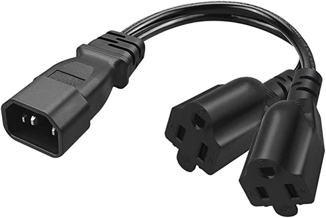 Toptekits C14 to Dual NEMA5-15R Power Plug ,IEC 320 C14 Male to 2XNEMA5-15R Splitter Power Cord, IEC 320 C14 to 2X5-15R Adapter Converter (C14 to 2XNEMA5-15R)