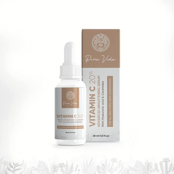Pura Vida Vitamin C Serum For Women & Men | With Vitamin E, Hyaluronic Acid & Ceramides | Glowing, Healthy Nourished Skin | Protect Against UV Damage For All Skin Types
