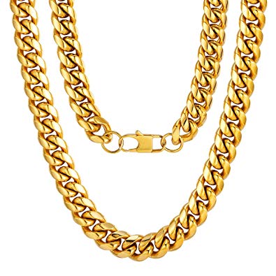 ChainsPro Men Chunky Miami Cuban Chain Necklace, 6/9/14mm Width, 18" 20" 22" 24" 26" 28" 30" Length, Gold/Steel/Black Color (with Gift Box)