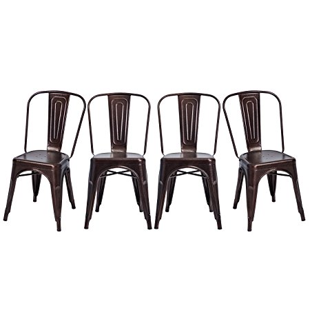 Merax Stackable Metal Dining Chairs Steel Side Chairs with Back, Set of 4 (Antique Copper)