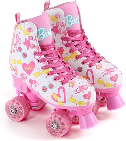 BARBIE Roller Skates for Girls - Adjustable Sizes 3-6, Glitter Wheels, ABEC 5 Bearings - Durable PVC Material, Foam Shoe Lining - Perfect for Active Fun and Adventures