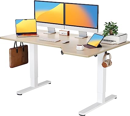 ErGear L Shaped Height Adjustable Electric Standing Desk 55" Corner Standing Desk Sit Stand Desk with Splice Board Ergonomic Desk Home Office Desk Computer Workstation, Natural