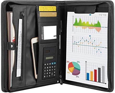 Leathario File Folder Padfolio Writing Pad Business Presentation Folder Portfolio（black-2091）