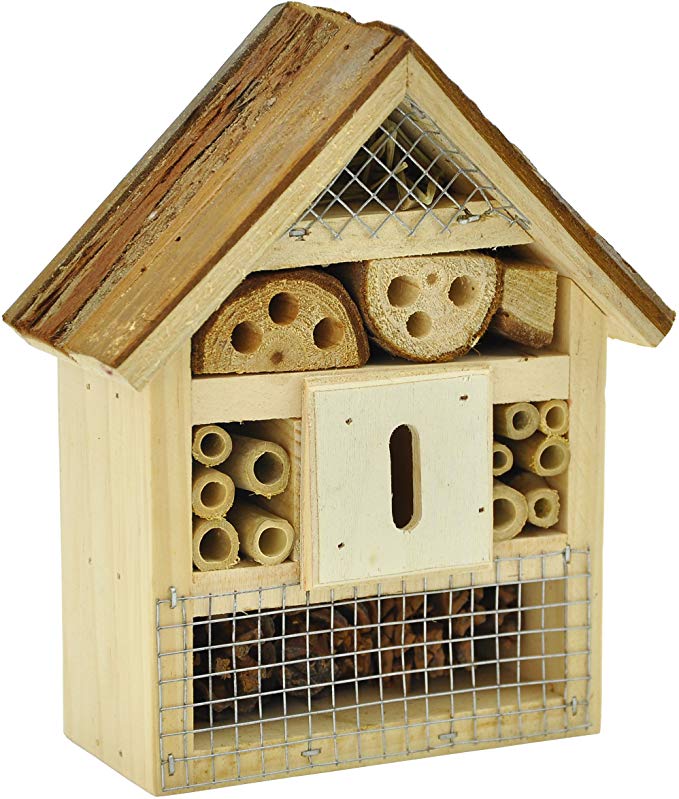 Gardirect Wooden Insect Hotel & Bee House, Small Size, 6'' x 2-3/4'' x 7''