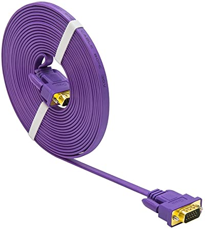 DTECH Ultra Thin Flat Design VGA Monitor Cable 15 Feet Gold plated 15-Pin D-Sub Male to Male Cord in Purple