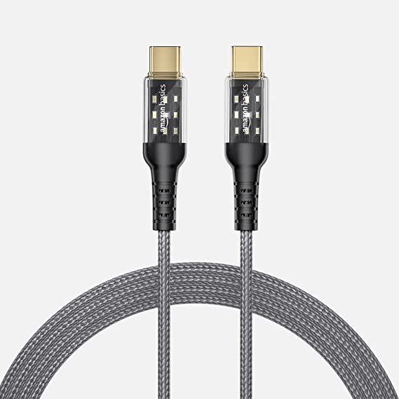 AmazonBasics Premium Braided USB Type-C to Type-C with PD 60W fast Charging and Data cable (Grey -1.2 Meter)