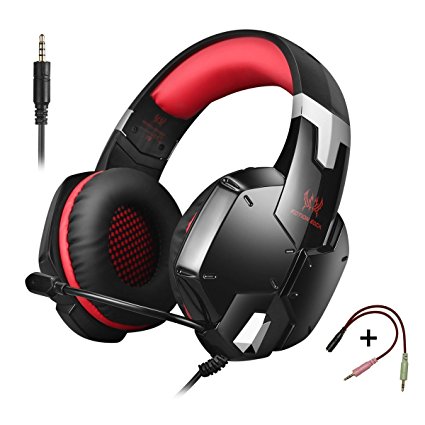 LESHP G1200 Gaming Headset 3.5mm Game Stereo Headphone Earphone Headband with Mic Stereo Bass for PS4 PC Computer Laptop Mobile Phones (Black and Red)
