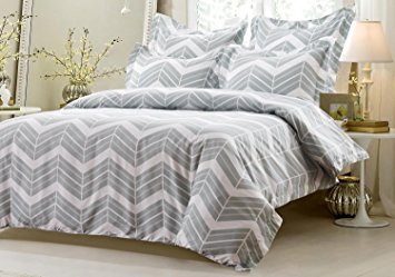5pc Grey White Zig Zag Duvet Cover Set Style # 1016 - King/California King - Cherry Hill Collection