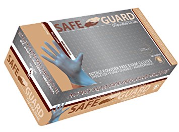 SAFEGUARD Nitrile Exam Gloves, Powder free, Medical Grade Gloves, Latex Free, 100 Pc. Dispenser Pack, Small Size in Blue